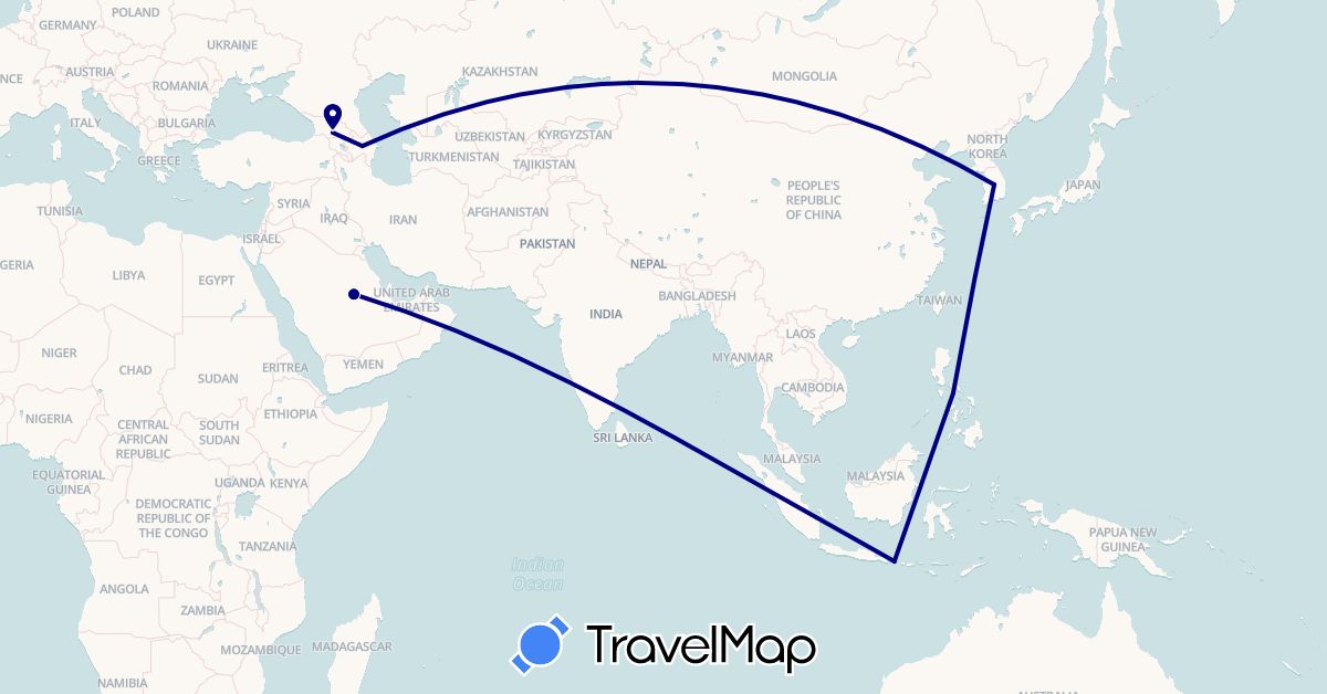 TravelMap itinerary: driving in Azerbaijan, Georgia, Indonesia, South Korea, Philippines, Saudi Arabia (Asia)